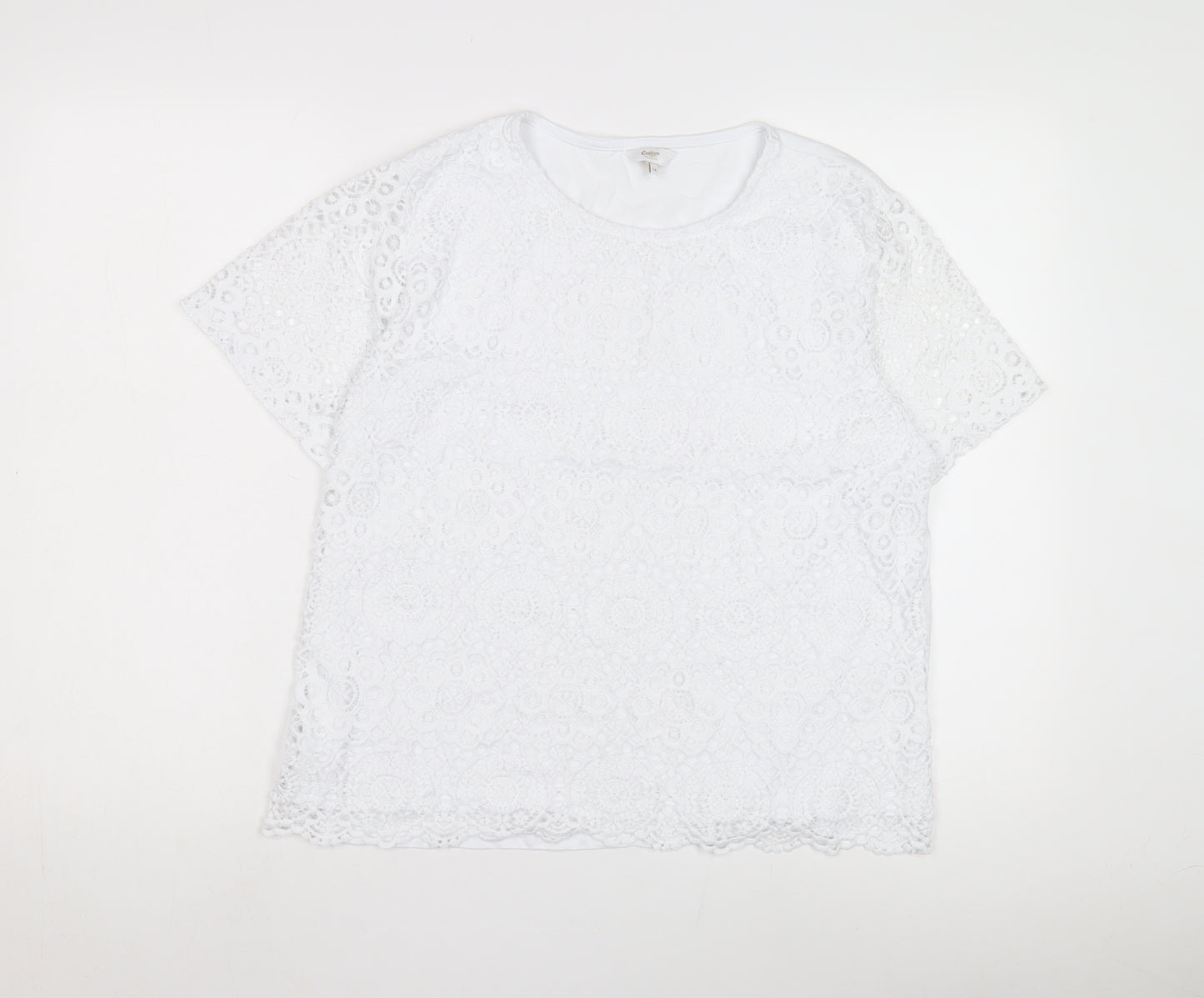 Cotton Traders Women's White Crochet Lace Blouse, Size 14