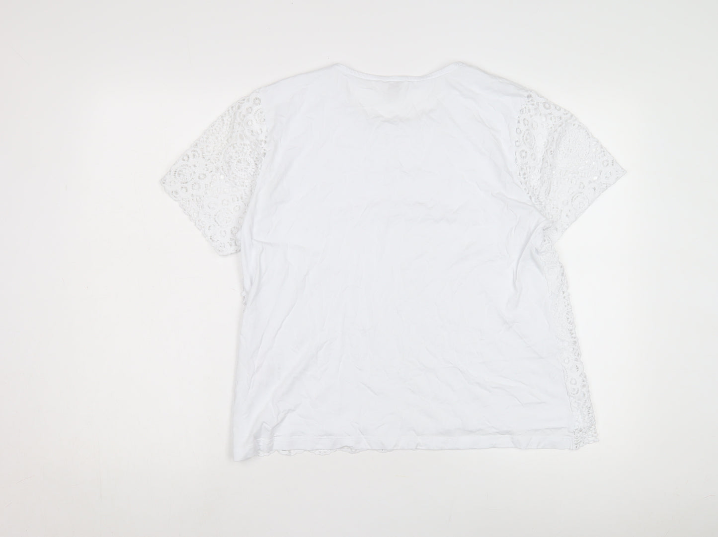 Cotton Traders Women's White Crochet Lace Blouse, Size 14