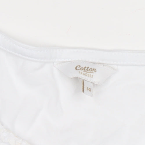 Cotton Traders Women's White Crochet Lace Blouse, Size 14
