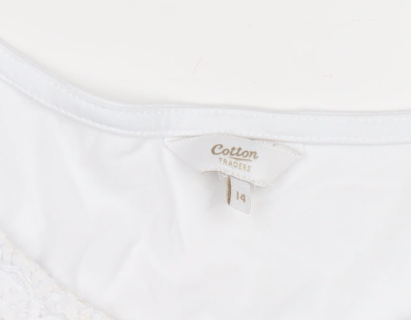 Cotton Traders Women's White Crochet Lace Blouse, Size 14