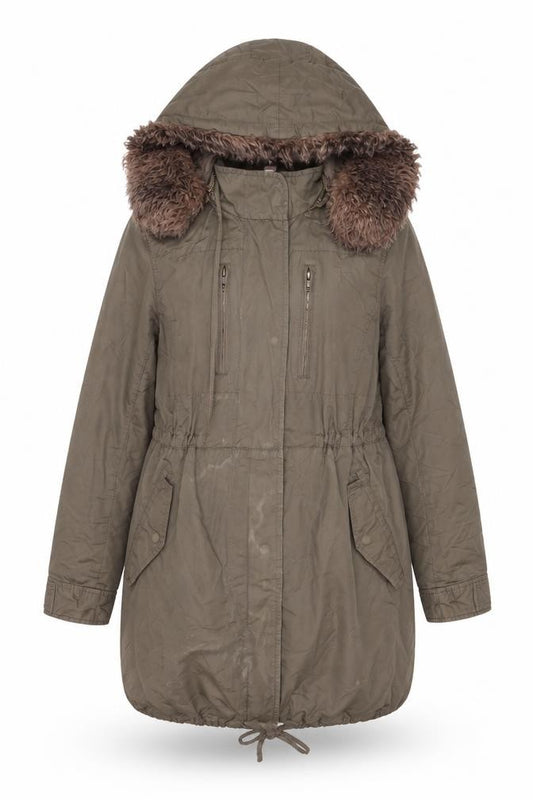 Front view of French Connection Women's Brown Parka Jacket, size 10