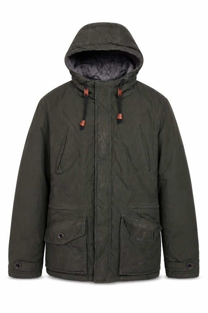 Front view of Jack & Jones Men's Green Parka Jacket, size L