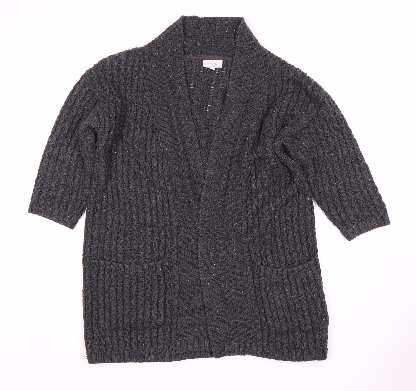 Fat Face Women’s Grey Cable-Knit Open Front Cardigan