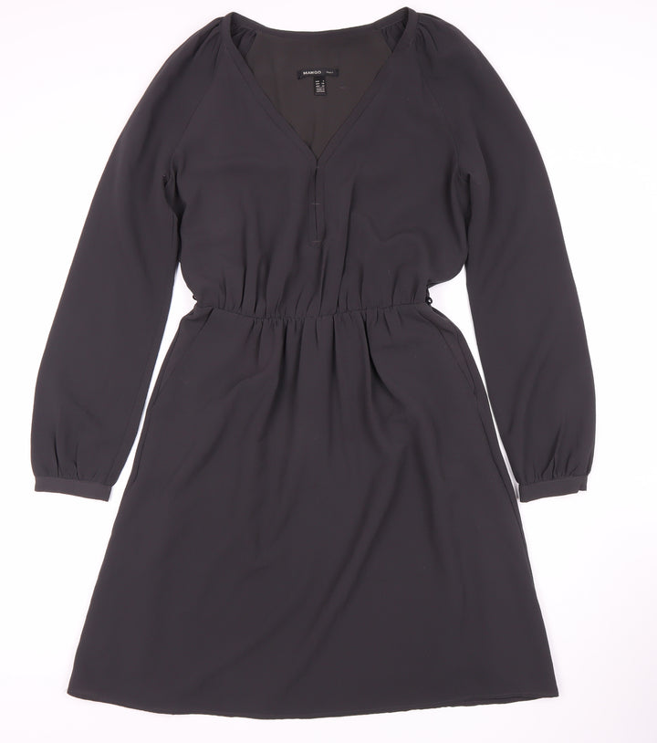 Mango Women's Black Shift Dress S Long Sleeve Classic