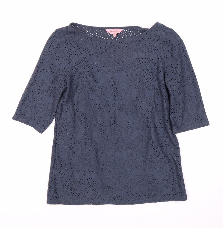 Lindex Women's Blue Boat Neck Lace Top Size 8