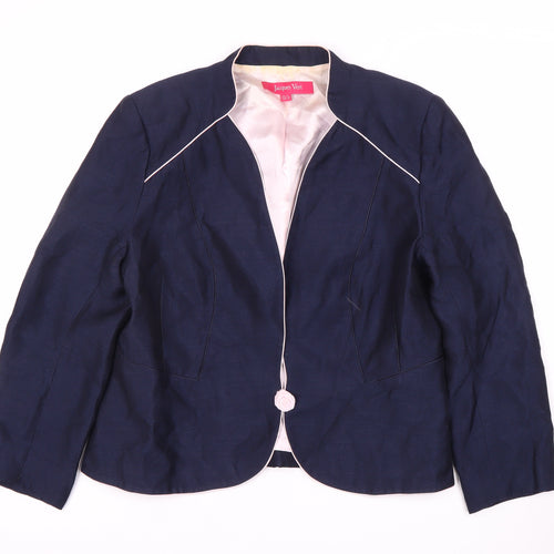 Jacques Vert Women's Blue Blazer, Size 14, One-Button, Classic Fit