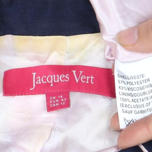 Jacques Vert Women's Blue Blazer, Size 14, One-Button, Classic Fit