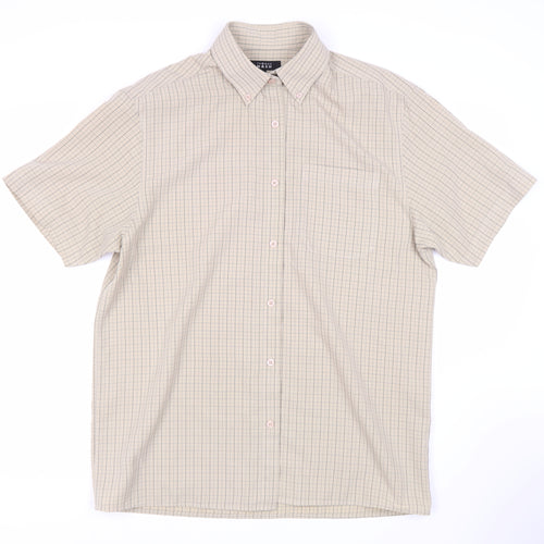 Thomas Nash Men's Beige Check Short Sleeve Shirt M