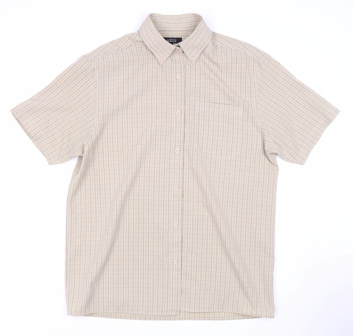 Thomas Nash Men's Beige Check Short Sleeve Shirt M
