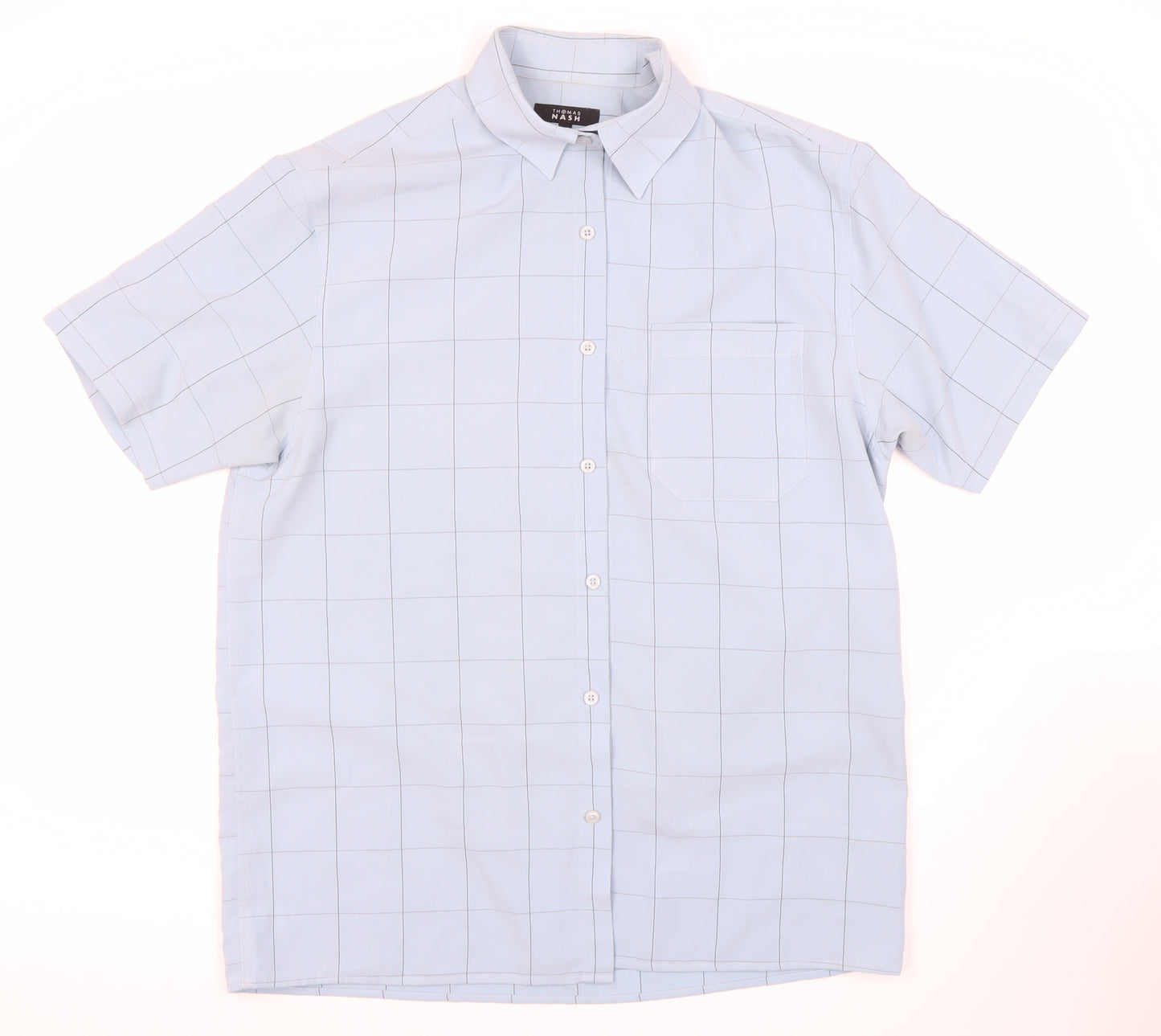 Thomas Nash Men's Blue Check Short Sleeve Shirt M