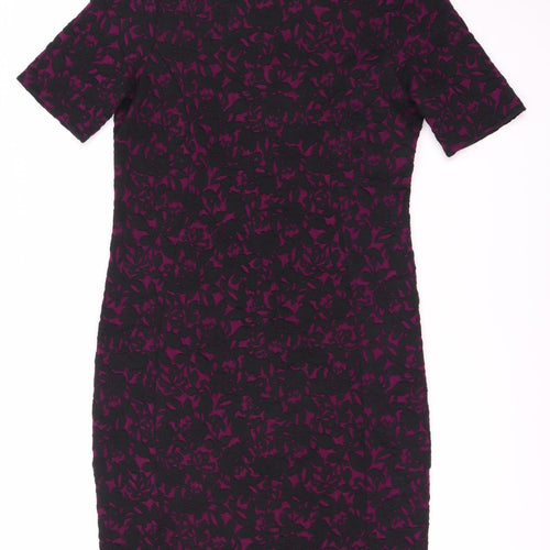 Wallis Women Purple Floral Dress, Size 12, Half Sleeve
