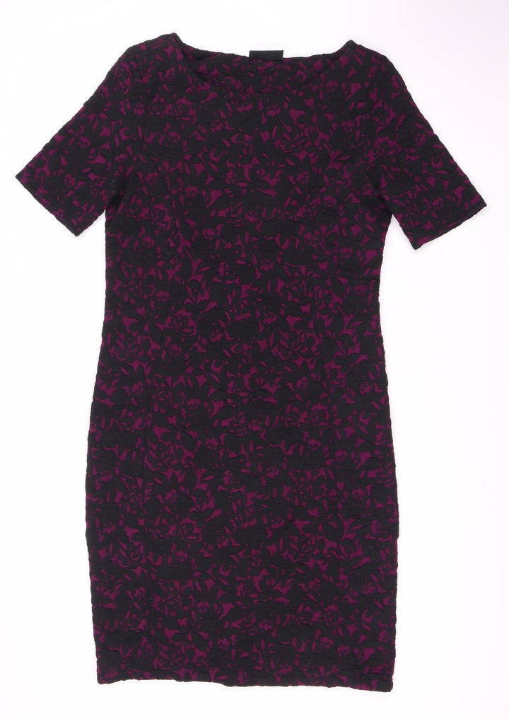 Wallis Women Purple Floral Dress, Size 12, Half Sleeve