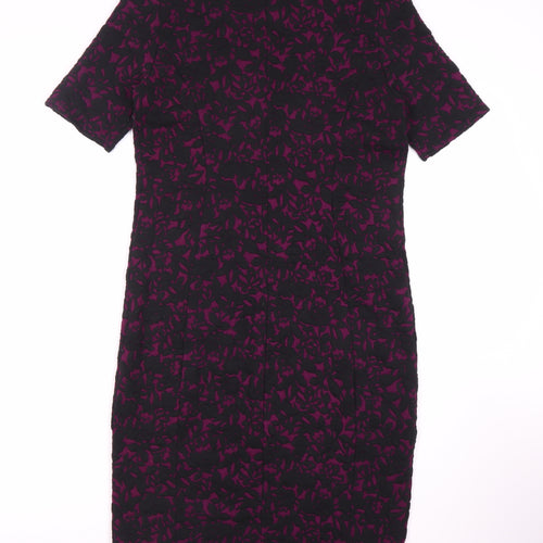 Wallis Women Purple Floral Dress, Size 12, Half Sleeve