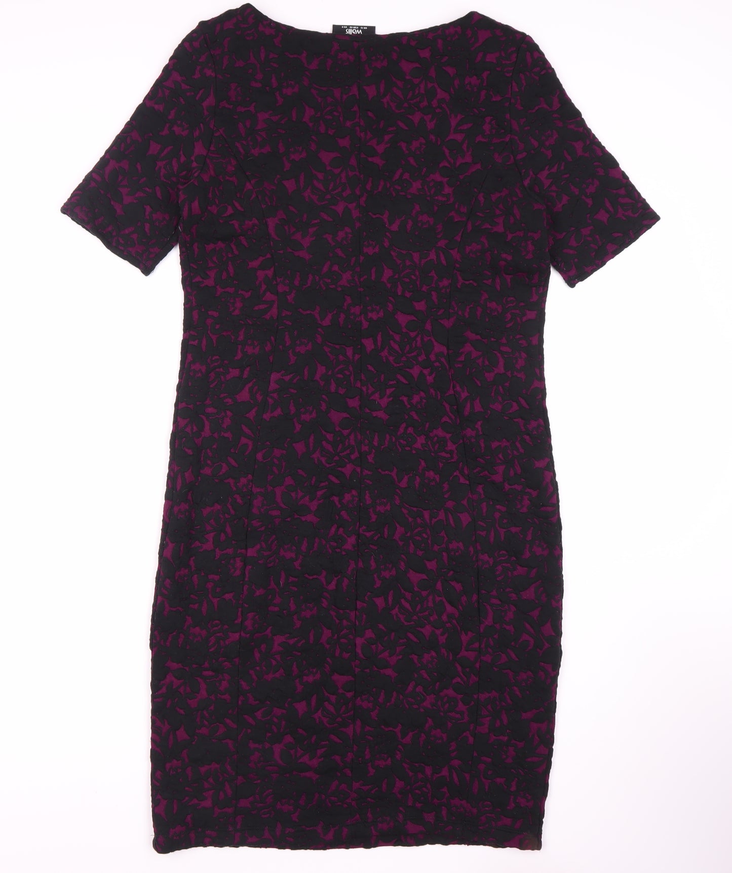 Wallis Women Purple Floral Dress, Size 12, Half Sleeve