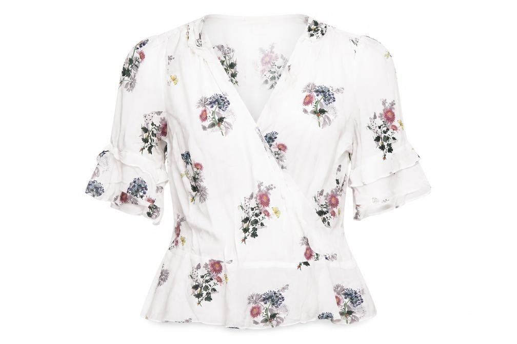 Front view of Oasis Women's Multicoloured Floral Wrap Blouse, size 10