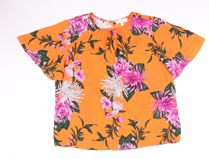 Warehouse Women’s Orange Floral Top, Size 12, Short Sleeve