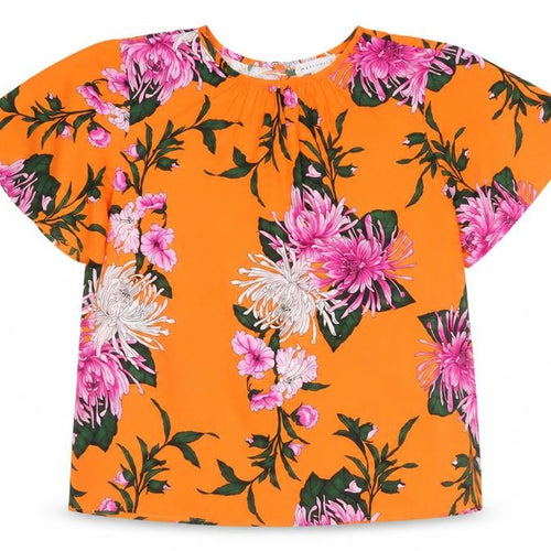 Warehouse Women’s Orange Floral Top, Size 12, Short Sleeve