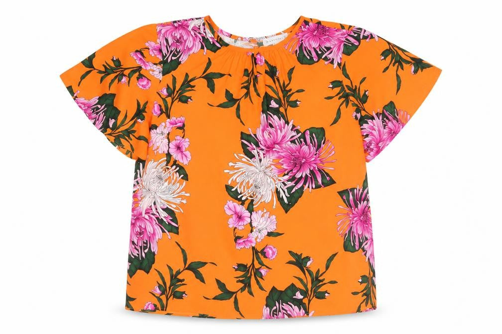 Warehouse Women’s Orange Floral Top, Size 12, Short Sleeve