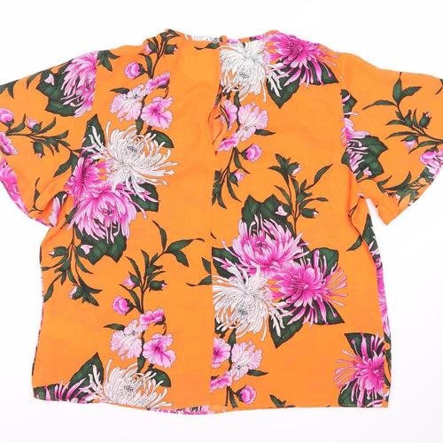 Warehouse Women’s Orange Floral Top, Size 12, Short Sleeve