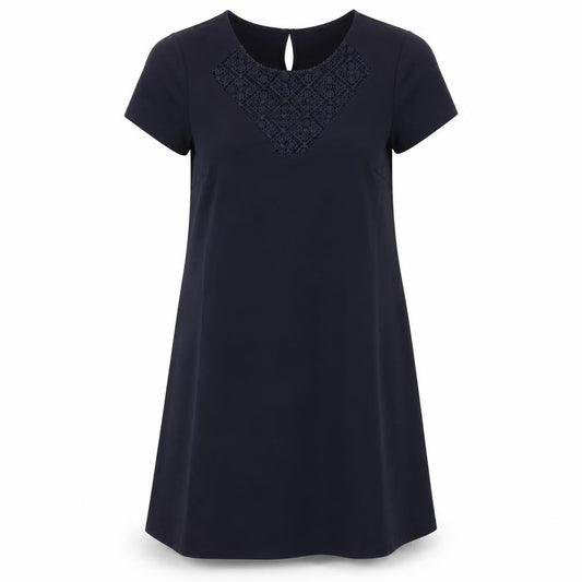 Front view of BHS Women's Black A-Line Dress, size 12, Short Sleeve