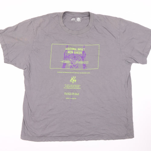 Uniqlo Men's Neon Genesis Grey T-Shirt, Small Size