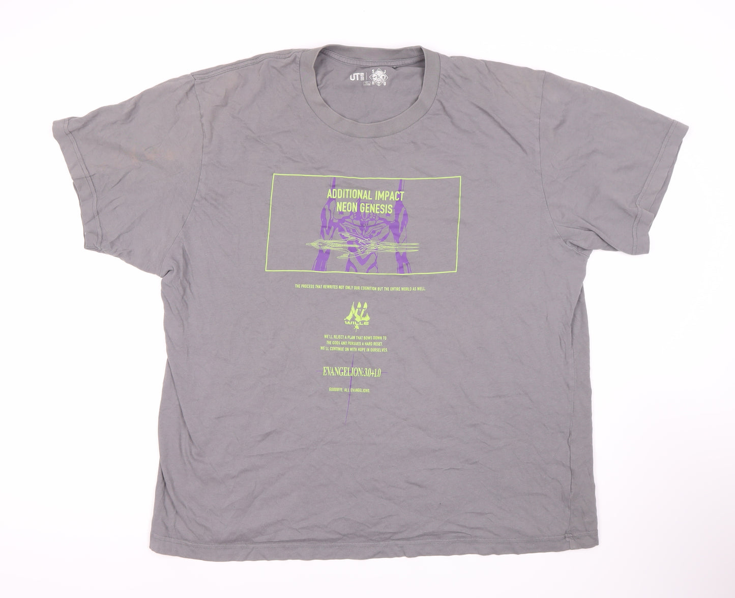 Uniqlo Men's Neon Genesis Grey T-Shirt, Small Size
