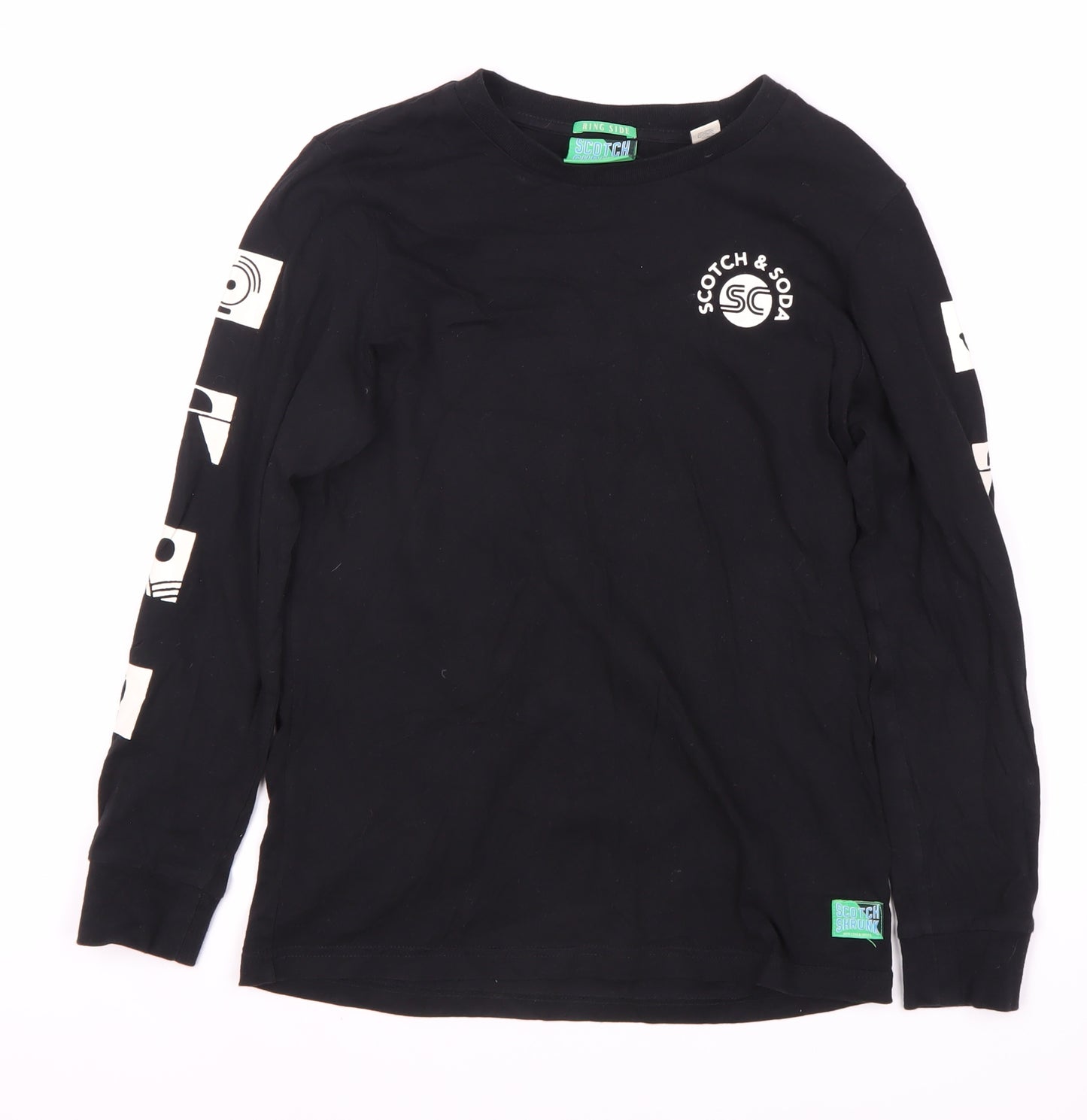 Scotch & Soda Boys Black Graphic Long Sleeve T-Shirt, Size M