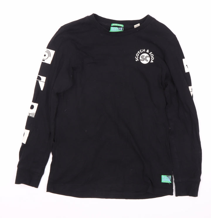 Scotch & Soda Boys Black Graphic Long Sleeve T-Shirt, Size M