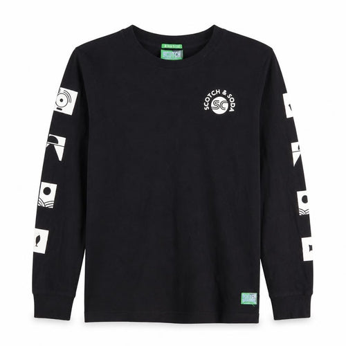 Scotch & Soda Boys Black Graphic Long Sleeve T-Shirt, Size M