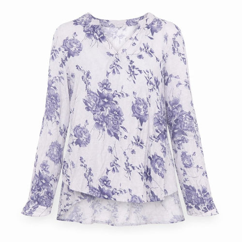 Izabel London Women's Blue Floral V-Neck Blouse Size 10