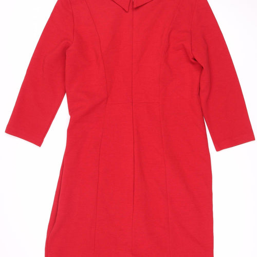 Hobbs Women's Red Shift Dress Medium Knit 3/4 Sleeves