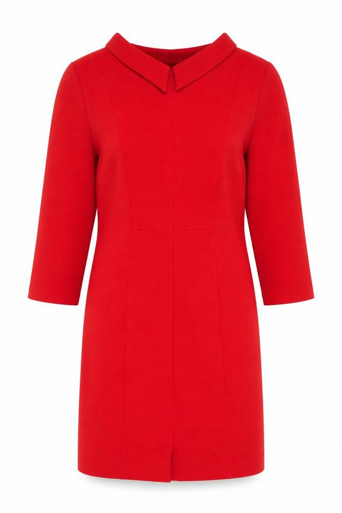 Front view of Hobbs Women's Red Shift Dress Medium Knit 3/4 Sleeves