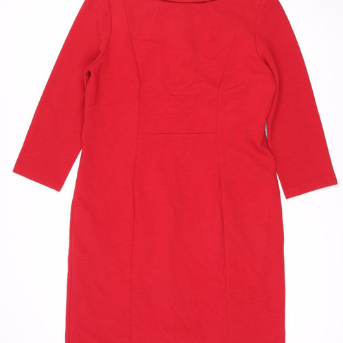 Hobbs Women's Red Shift Dress Medium Knit 3/4 Sleeves