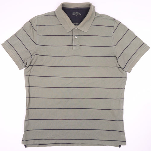 Charles Tyrwhitt Men's Green Striped Polo Shirt XL
