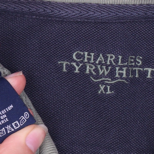 Charles Tyrwhitt Men's Green Striped Polo Shirt XL