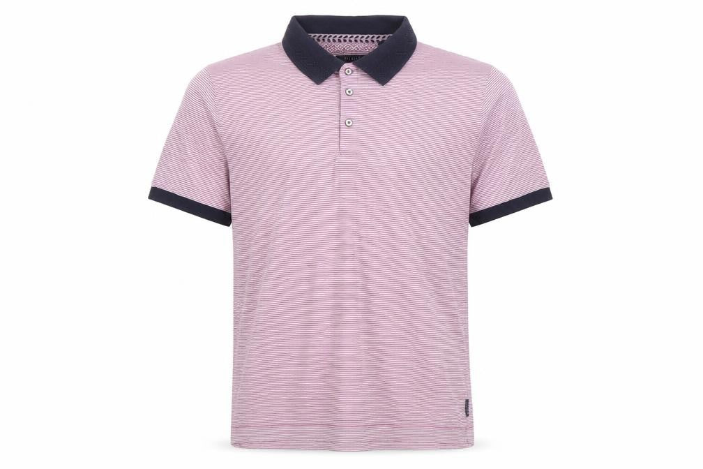 Front view of Ted Baker Men's Pink Striped Polo Shirt A