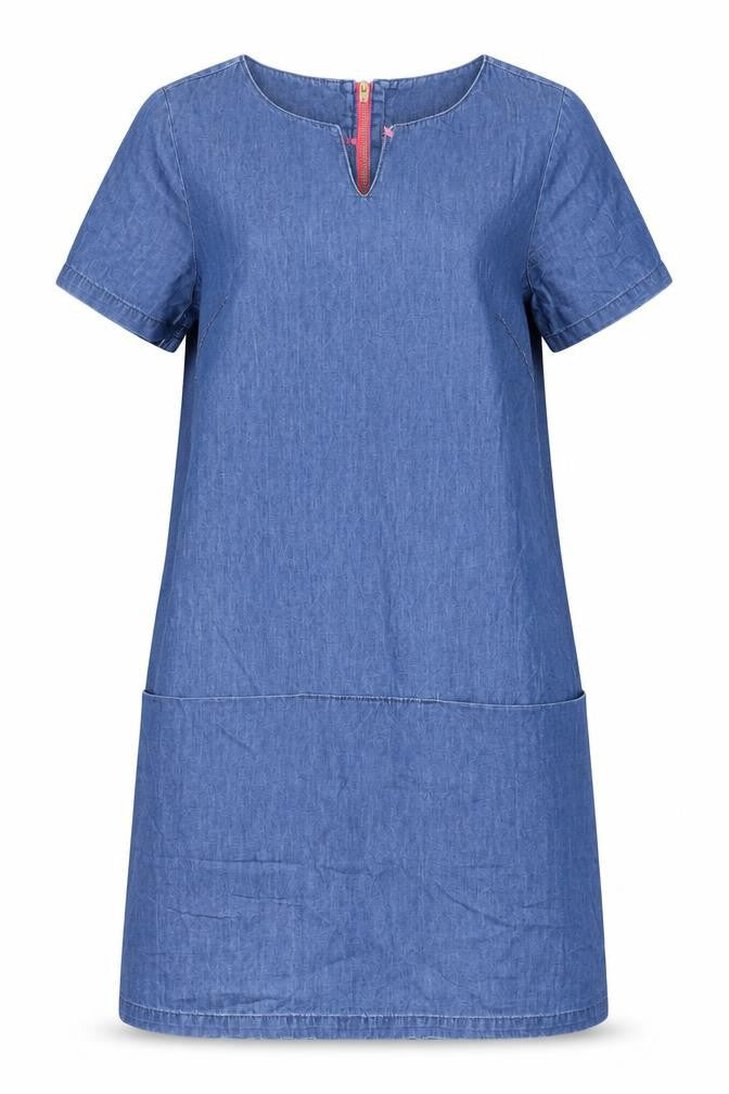 Front view of Joules Women's Blue, size 8, Denim Dress