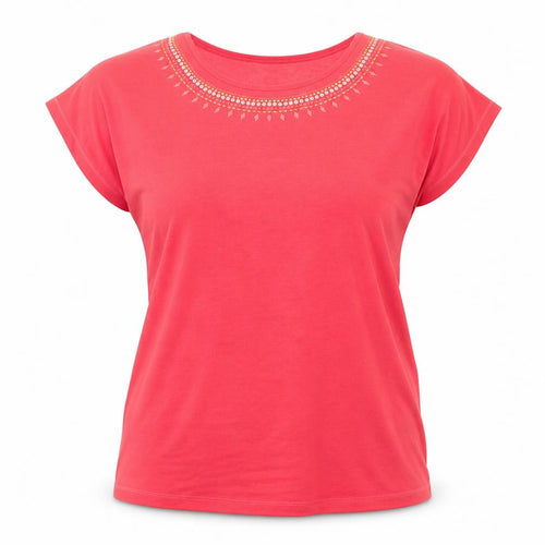 Damart Women's Red Beaded Linen T-Shirt - M, Casual