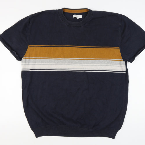 Next Men's Blue Striped 2XL Cotton Pullover Jumper