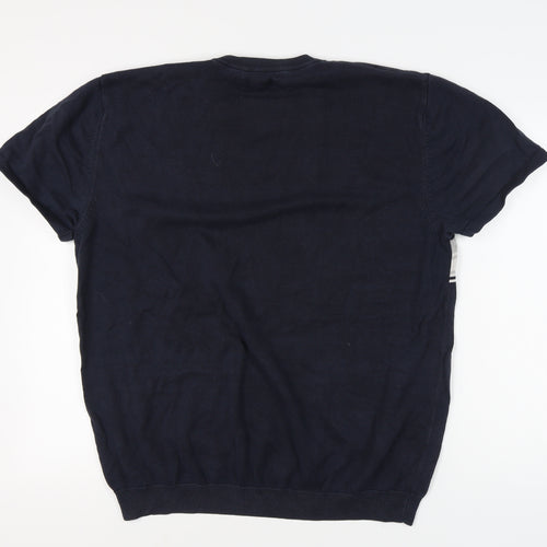 Next Men's Blue Striped 2XL Cotton Pullover Jumper