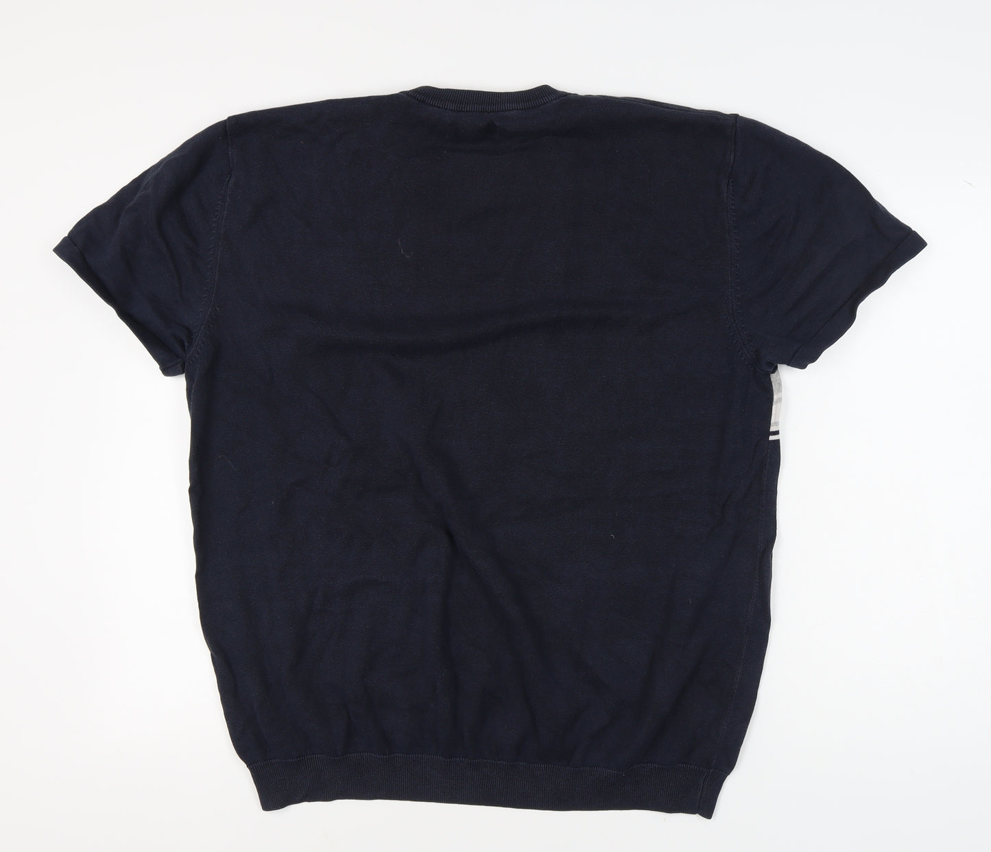 Next Men's Blue Striped 2XL Cotton Pullover Jumper