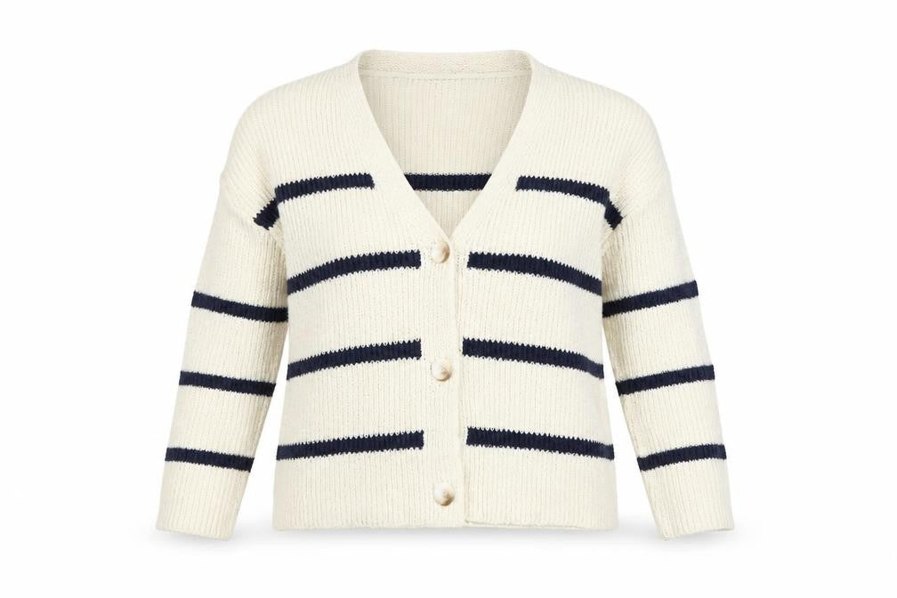 Front view of Next Women Ivory Striped Cardigan S V-Neck
