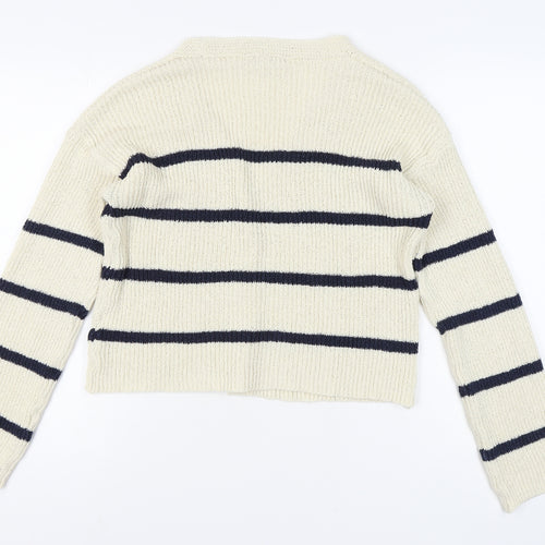 Next Women Ivory Striped Cardigan S V-Neck