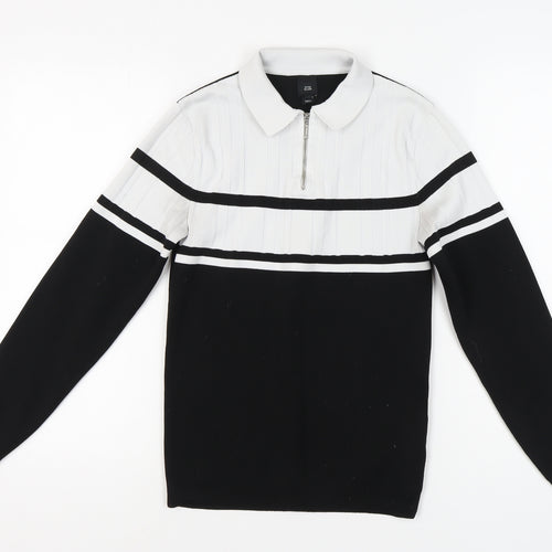 River Island Women's Black Striped Full Zip Jumper