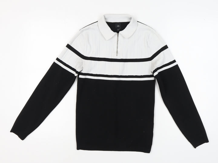 River Island Women's Black Striped Full Zip Jumper