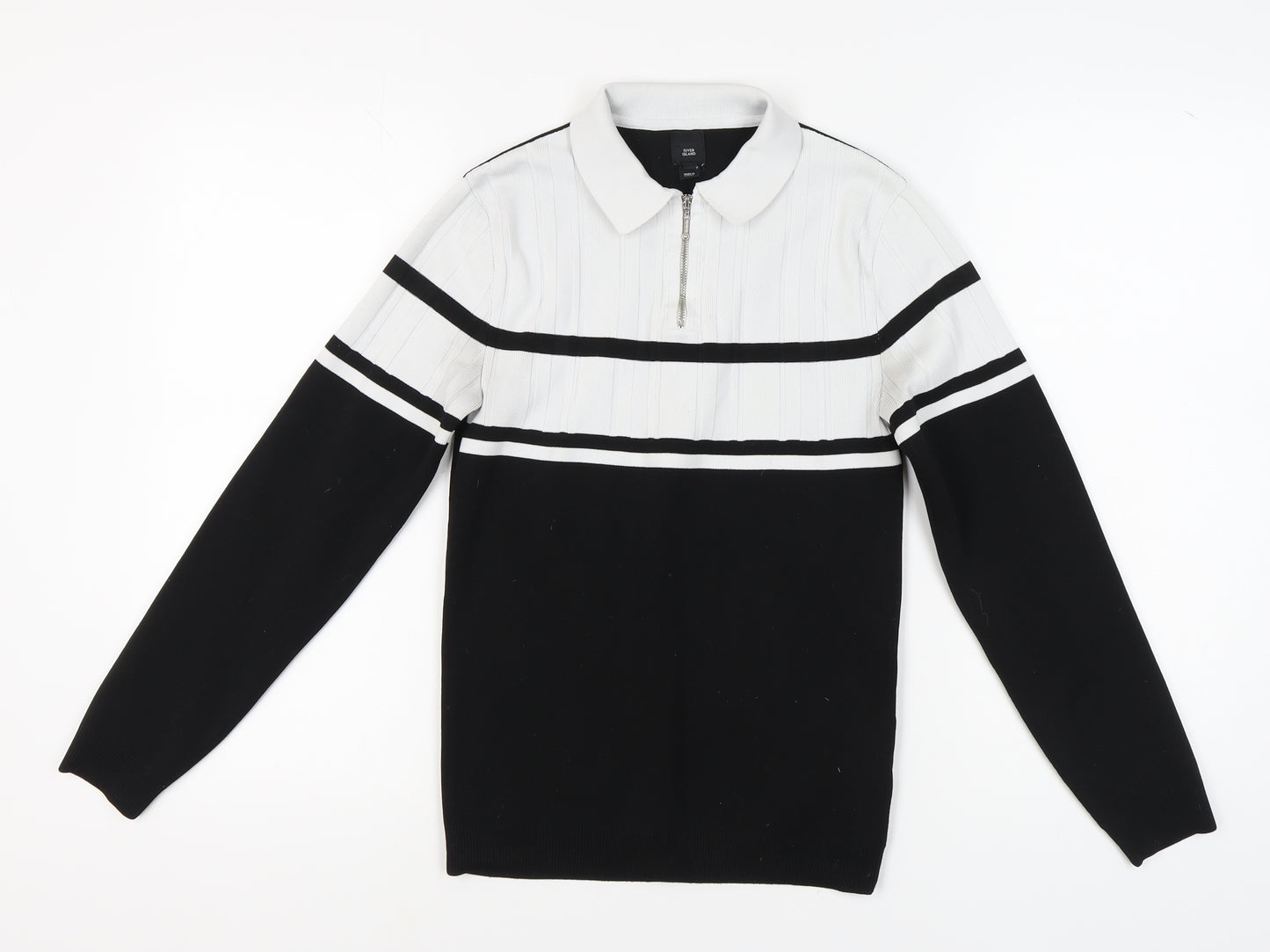 River Island Women's Black Striped Full Zip Jumper