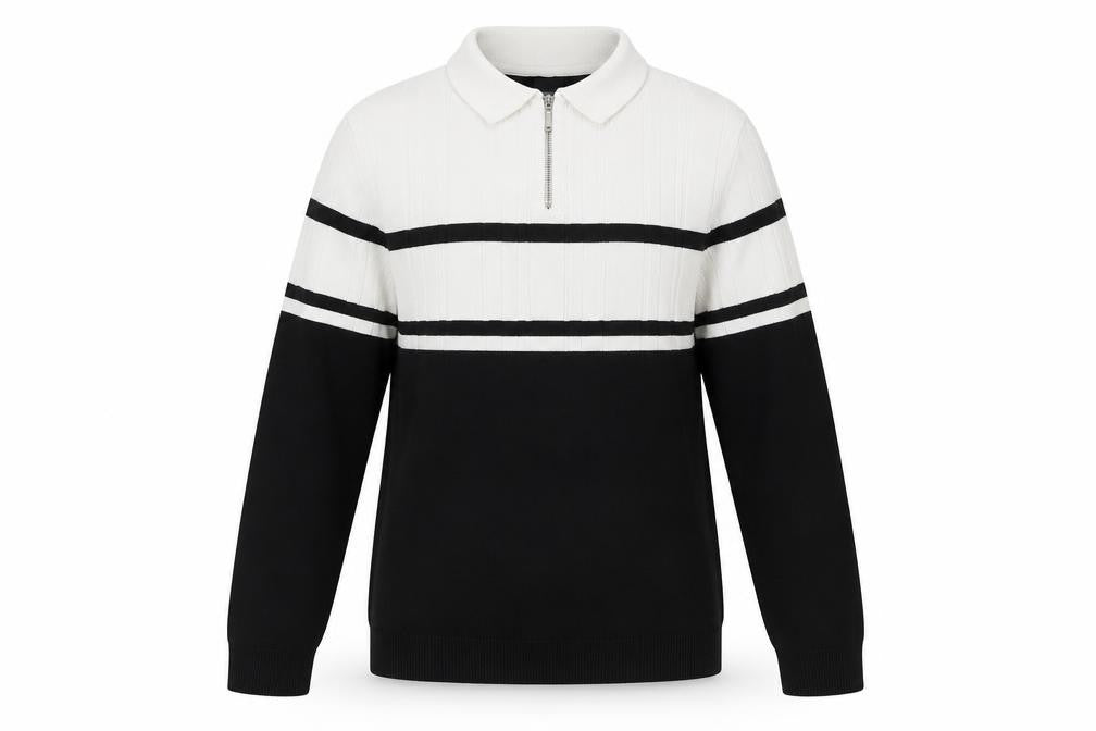 Front view of River Island Women's Black Striped Full Zip Jumper