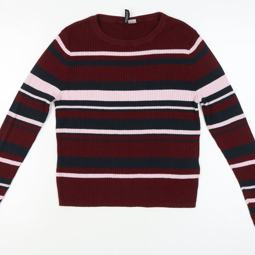 H&M Women's Multicoloured Striped Pullover Jumper, Size L
