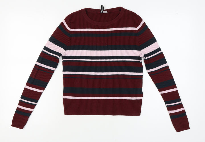 H&M Women's Multicoloured Striped Pullover Jumper, Size L