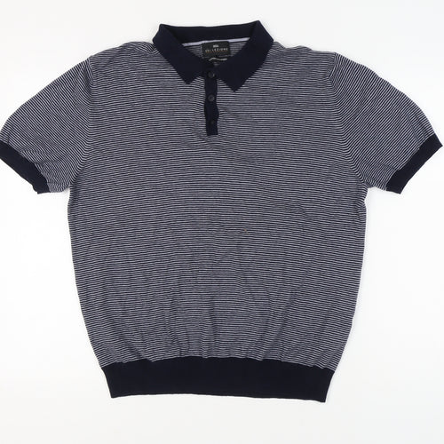 Marks and Spencer Men's Blue Striped Polo Shirt, Size L